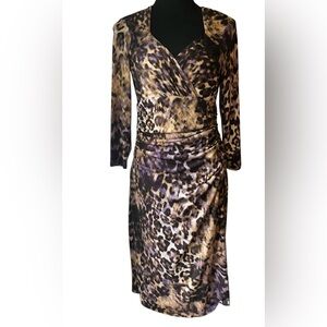 Lauren Ralph Lauren Abstract Animal Print Ruched Bodycon Midi Dress Size 8